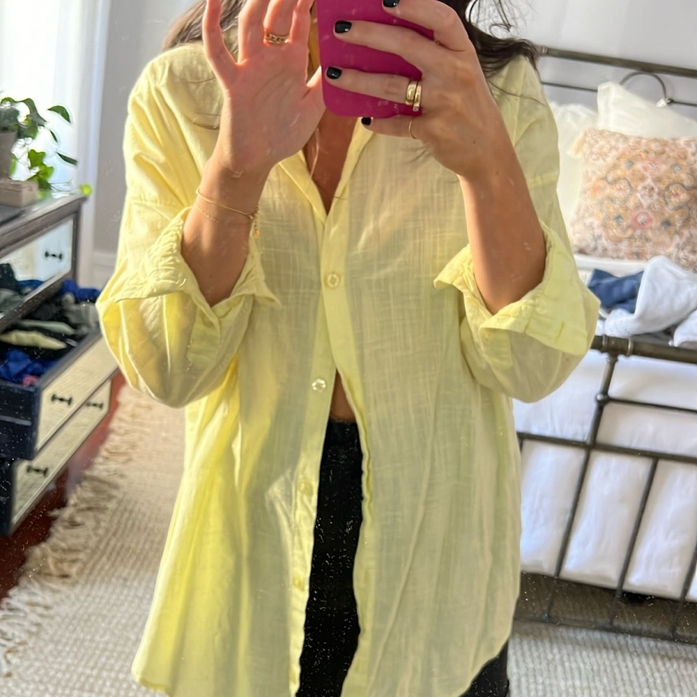 ASOS DESIGN Yellow Beach Coverup Button Down Blouse